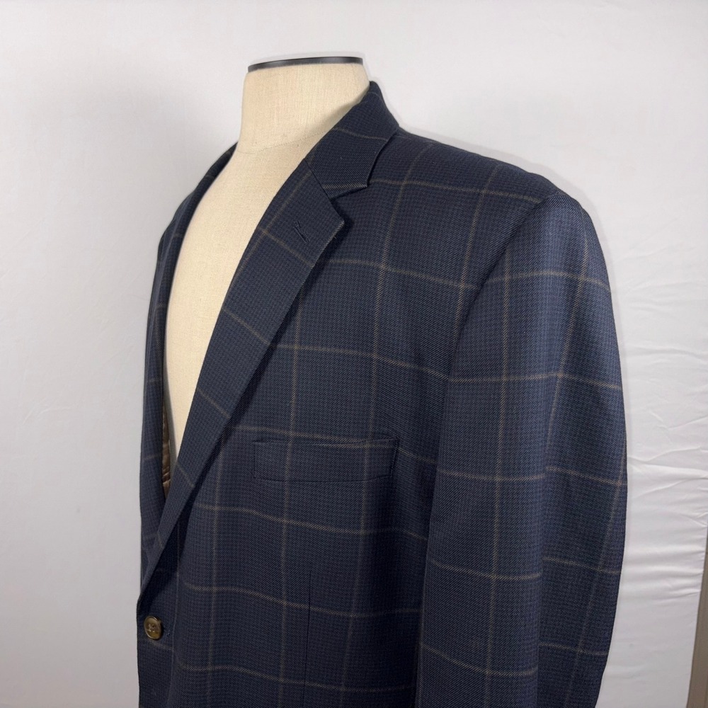 Haggar Mens 50R Classic Fit Navy Blue Windowpane Plaid Blazer HJ10312-412 - Picture 2 of 13